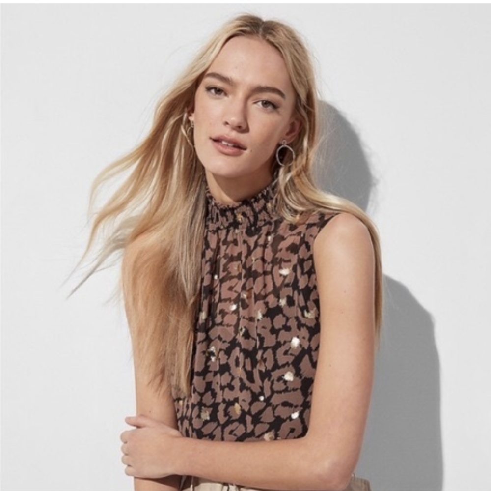 Metallic Leopard Smocked Neck Tank